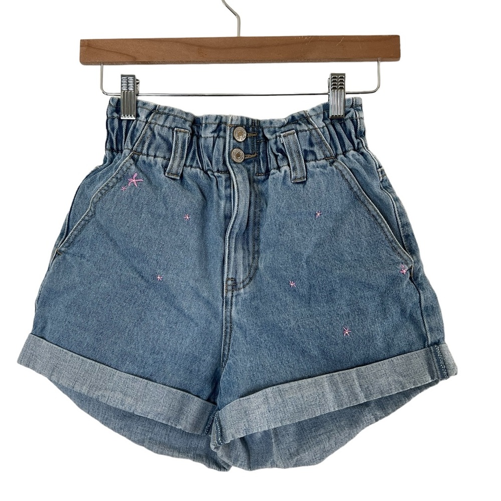 Forever 21 | Embroidered floral paper bag cuffed jean shorts size extra …